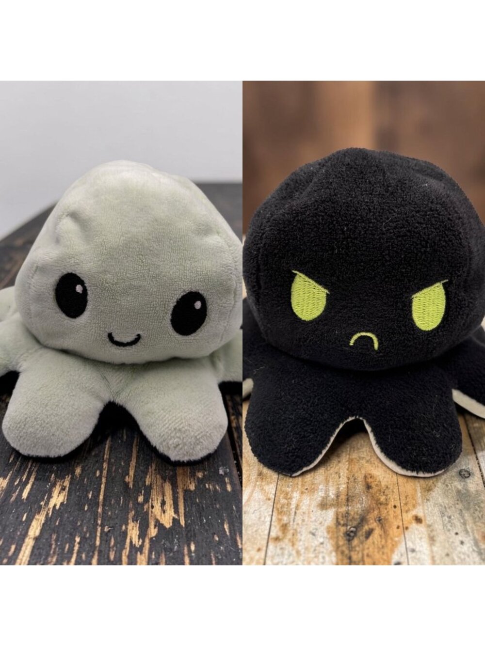 Reversible Plush Octopus Toy Happy & Angry Faces Teeturtle Soft & Cuddly Green &